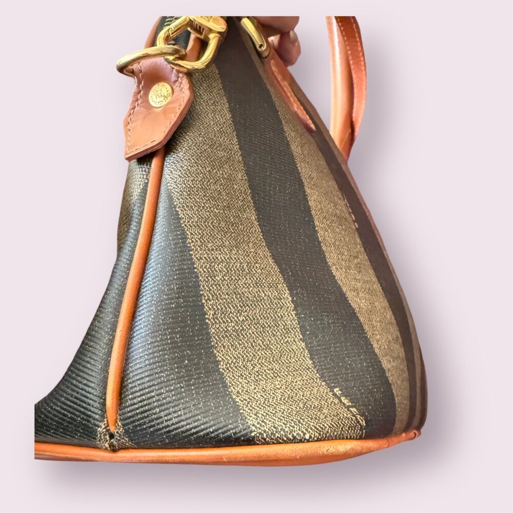 Authentic Vintage Fendi Pequin Stripe Coated Canvas Dome Bag | Leather Trim - Picture 4 of 10
